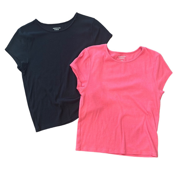 American Eagle basic tees, hot pink and black, large fits like small/medium - Picture 1 of 4